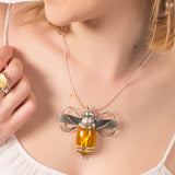 Statement Bumble Bee Necklace in Silver and Amber