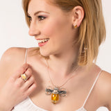 Statement Bumble Bee Necklace in Silver and Amber