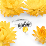Bumble Bee Ring in Silver and  Yellow Amber