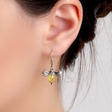 Bumble Bee / Bumblebee Drop Earrings in Silver and Yellow Amber