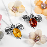 Large Bumble Bee  Necklace in Silver and Yellow Amber