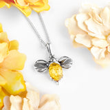 Miniature Bumble Bee / Bumblebee Necklace in Silver and Yellow Amber
