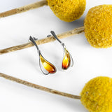 Burning Effect Earrings in Silver and Sunset Amber