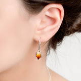 Sunset Amber Flower Bud Drop Earrings Silver and Amber