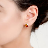 Burning Amber Oval Stud Earrings Silver and Amber
