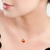 Oval Burning Amber Necklace in Silver and Amber
