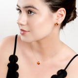 Oval Burning Amber Necklace in Silver and Amber