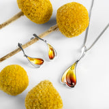 Burning Effect Earrings in Silver and Sunset Amber