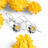 Beautiful Buttercup Hook Earrings in Silver and Yellow Amber