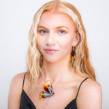 Abstract Butterfly Wing Drop Earrings in Silver and Amber