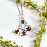 Large Butterfly Necklace in Silver and Amber