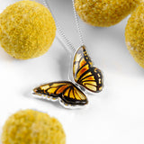 Monarch Butterfly Necklace in Silver and Amber