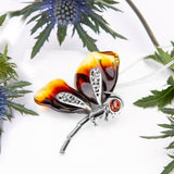 Handmade Statement Butterfly / Dragonfly Necklace in Silver and Amber