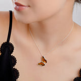 Monarch Butterfly Necklace in Silver and Amber