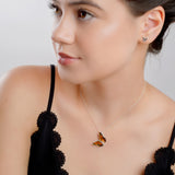 Monarch Butterfly Necklace in Silver and Amber