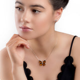 Peacock Butterfly Necklace in Silver and Amber
