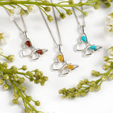 Small Butterfly Necklace in Silver & Yellow Amber
