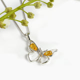 Small Butterfly Necklace in Silver & Yellow Amber