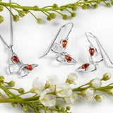 Small Butterfly Necklace in Silver and Amber
