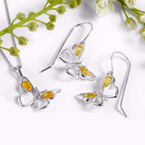 Butterfly Hook Earrings in Silver and Yellow Amber