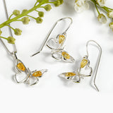 Small Butterfly Necklace in Silver & Yellow Amber
