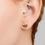 Cute Butterfly Stud Earrings in Silver with 24ct Gold