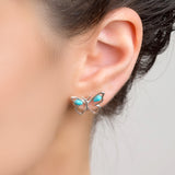 Butterfly Stud Earrings in Silver and Turquoise
