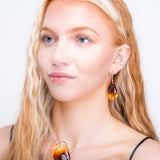 Abstract Butterfly Wing Drop Earrings in Silver and Amber
