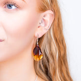 Abstract Butterfly Wing Drop Earrings in Silver and Amber
