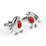 Robin Bird Cufflinks in Silver and Coral