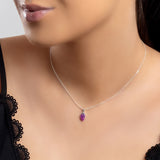 Hand Carved Small Leaf Necklace in Silver and Amethyst
