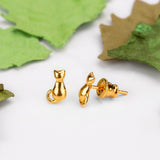 Miniature Cat Stud Earrings in Silver with 24ct Gold