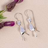 Russian Blue Cat Drop Earrings in Silver and Blue Lace Agate