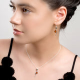 Cat Drop Earrings in Silver ad  Cognac and Green Amber