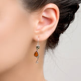 Cat Drop Earrings in Silver ad  Cognac and Green Amber