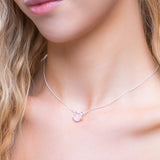 Cute Cat Face Necklace in Silver and Rose Quartz