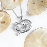 Sleeping Cat Necklace in Silver & Cubic Zirconia