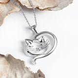 Sleeping Cat Necklace in Silver & Cubic Zirconia