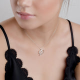 Sleeping Cat Necklace in Silver & Cubic Zirconia