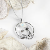 Cuddling Cats Necklace in Silver and Moonstone