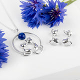 Cuddling Cats Necklace in Silver and Lapis Lazuli