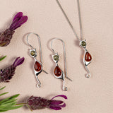 Cat Drop Earrings in Silver ad  Cognac and Green Amber