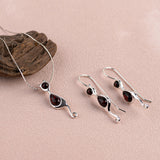 Black Cat Drop Earrings in Silver and Cherry Amber