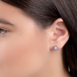 Cute Cat Face Stud Earrings in Silver and Blue Lace Agate