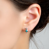 Sitting Cat Stud Earrings in Silver and Turquoise