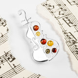 Musical Cello Brooch Silver and Amber
