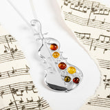 Music Cello Necklace in Silver and Amber