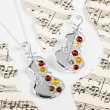 Music Cello Necklace in Silver and Amber