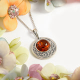Celtic Circle Friendship Necklace in Silver and Amber