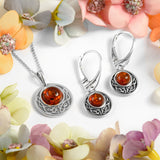 Celtic Circle Earrings in Silver and Amber